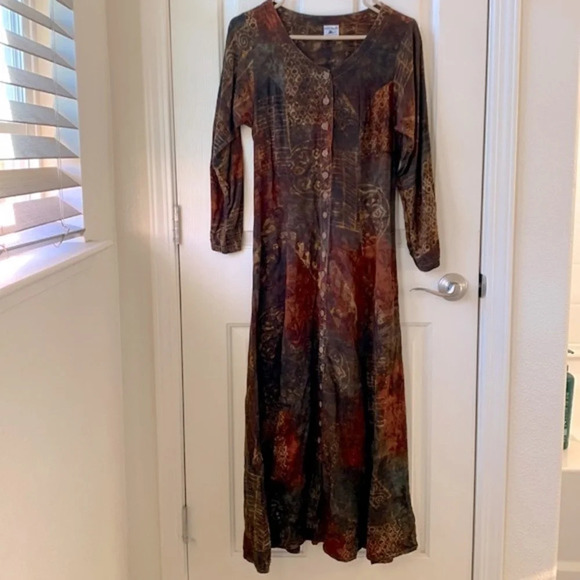 Lost River clothing co. Moab Utah Bohemian Tie Dye Baltic Aztec midi dress small - Picture 1 of 11